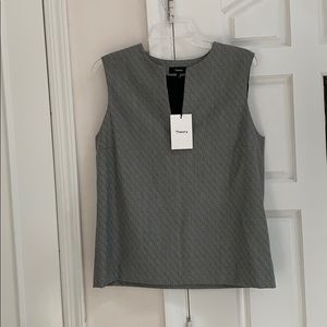 Theory Textured Check Split Neck Shell Black L